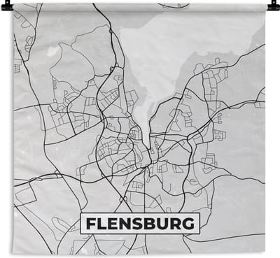 Wandkleed - Wanddoek - Plattegrond - Duitsland - Flensburg - Kaart - Stadskaart - 180x180 cm - Wandtapijt