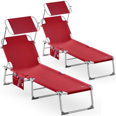 Ligbed Ibiza 2 stuks Rood Alu Zonnescherm