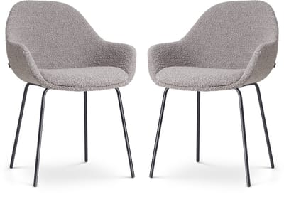 Nolon Nora-Mae Eetkamerstoelen Set van 2 Bouclé Taupe - met Armleuning - Stof - Zwart Onderstel - Design - Scandinavisch - Comfortabel