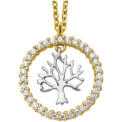Julie Julsen Anhänger mit Kette 925/- Sterling Silber rhodiniert/vergoldet Lebensbaum Zirkonia
