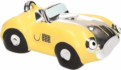 Spaarpot van een klassieke sportauto - cabriolet - geel - 15 x 9 x 6 cm - keramiek