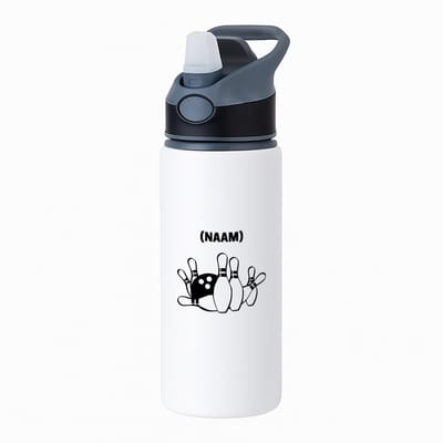 Hacebo® - Bowlen met eigen naam waterfles met rietje zwart - Bowlen - Bowler - Sport - water fles - 650ML
