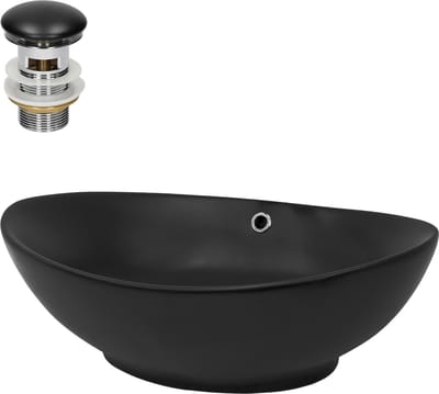 Keramische wastafel incl. zwarte kabelwaste met overloop 59x38x19 cm zwart LuxeBath