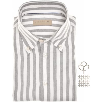 John Miller Overhemd Button-Down Stripe Cotton Flanel Midden Grijs / male