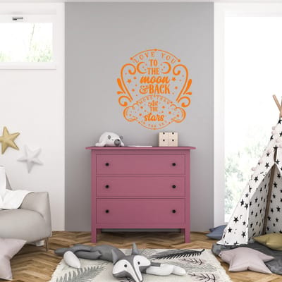 Muursticker - Love You To The Moon And Back - 58 x 62 - Oranje