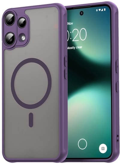 MobyDefend Hoesje - Geschikt voor Nothing Phone (3a) Lite - Case Geschikt voor MagSafe - Mat Transparant Met Gekleurde Rand - Paars
