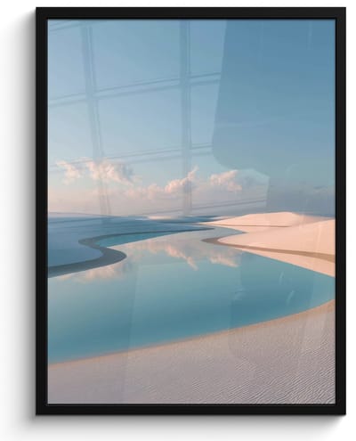 Poster in lijst - Fotolijst 60x80 cm - Posters - Duinen - Waterplas - Oneindige rust - Posterlijst zwart - Decoratie - Wanddecoratie woonkamer - Muurdecoratie slaapkamer