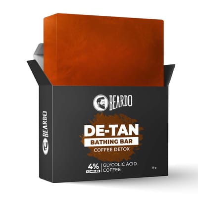 Beardo De-Tan Zeep voor Mannen, 75g | Zonnebrand Verwijderende en Cafeïne Gezichts- & Lichaamszeep | Detan Met Koffie & 4% Glycolzuur | Voor Lichaam & Gezicht | Verfrissende Geur black
