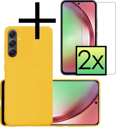 Hoesje - Met 2x Screenprotector - Geschikt voor Samsung Galaxy A54 - Sterk & Shockproof - Back Cover - Siliconen Case - Telefoon Hoes - Geel