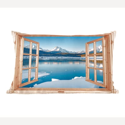 Sierkussens - Kussentjes Woonkamer - 60x40 cm - Doorkijk - Landschap - Winter - Meer - Bergen - Uitzicht