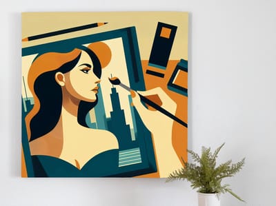Modern vrouw schilderij | Vrouwlijke verbeelding: een eigentijdse ode aan het moderne vrouw-zijn | Kunst - 60x60 centimeter op Forex | Foto op Forex