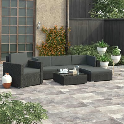 vidaXL - 6-delige - Loungeset - met - kussens - poly - rattan - zwart