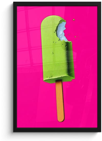 Poster in lijst - Fotolijst 40x60 cm - Posters - Ijsje - Stokje - Minimalistisch - Groen - Posterlijst zwart - Decoratie - Wanddecoratie woonkamer - Muurdecoratie slaapkamer