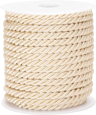 5 mm champagnekleurig gedraaid koord: 20 m 3-laags gevlochten polyester touw voor huisdecoratie, knutselen en kerstversiering