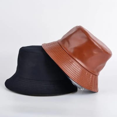 Nieuwe Herfst Winter PU Leer Katoen Bucket Hat Mannen Vrouwen Mode Dubbelzijdig Vissershoed Outdoor Waterdicht Panama Groothandel 56cm-58cm bruin