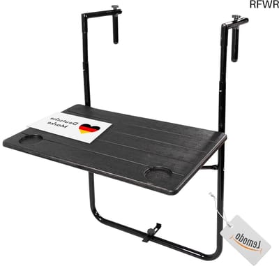 RFWR® Inklapbare Balkonhangtafel - 3-voudig in Hoogte Verstelbare Klaptafel voor Balkonleuningen - Weerbestendige Hangtafel 60x35 cm