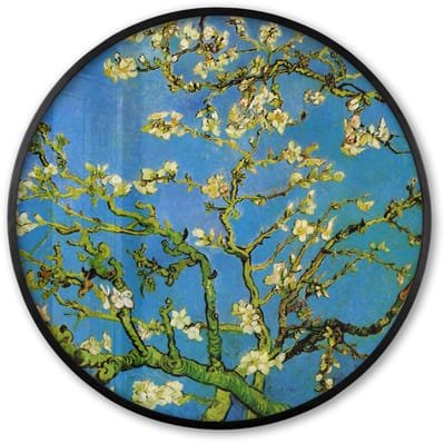 Poster in lijst Rond - Fotolijst 60x60 cm - Posters - Amandelbloesem - Vincent van Gogh - Ronde posterlijst zwart - Decoratie - Wanddecoratie woonkamer - Muurdecoratie slaapkamer