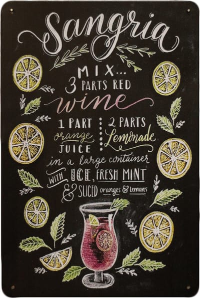 Wandbord - Sangria - Metalen Wandbord - Mancave - Metalen borden - Mancave decoratie- Bar decoratie - metal sign - Cocktails - Tekst bord - Decoratie - UV bestendigt - 20 x 30cm - Wandbord - Decorati