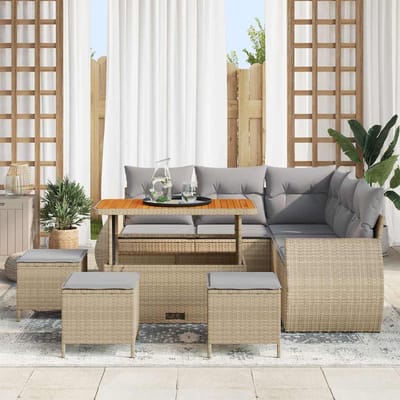 vidaXL - Tuinbank - Set - 9 - st - 8-Aantal - zitplaatsen - Beige - en - Lichtgrijs