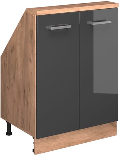 Vicco Rion Kast voor schuine wand – met 2 deuren Antraciet hoogglans/goud eiken