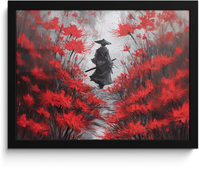 Poster in lijst - Fotolijst 40x30 cm - Posters - Rode bloemen - mistig - Man - Posterlijst zwart - Decoratie - Wanddecoratie woonkamer - Muurdecoratie slaapkamer