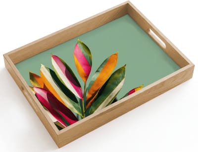Dienblad hout 40x30 cm - Schootdienblad - Bladeren - Tak - Kleurrijk - Borrelplank rechthoek - Plateau dienbladen