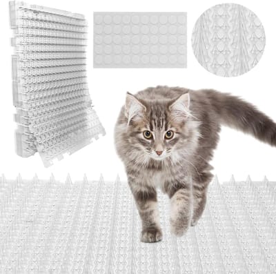 16 Delen Transparante Kattenbeschermmat met Anti-Dieren Spikes 42x32cm, PET Stekels voor Tuin, Plantenbak en Balkon