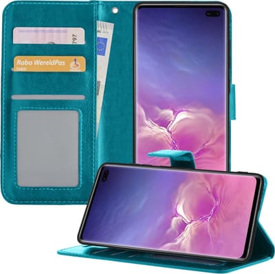 Hoesje - Geschikt voor Samsung Galaxy S10 - Luxe Bookcase - Walletcase Hoes - Portemonnee - Cover - Telefoonhoes - Turquoise