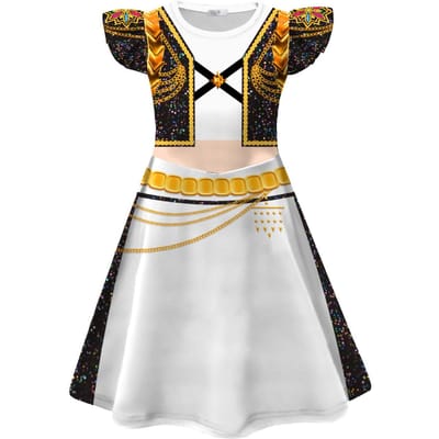 Mode Costumes Cosplay pour Enfants Chanteuse Pop Filles Groupe de Filles Robe Dorée Été Enfants Spectacle de Scène Fête 120 black
