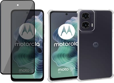 Geschikt voor Motorola Moto G35 - Hoesje + Privacy Screenprotector – Privé - Gehard Glas Cover