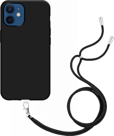Just in Case hoesje met koord geschikt voor iPhone 12 / 12 Pro Hoesje met Koord - Flexibele Case - Zwart