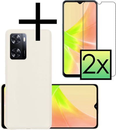 Hoesje - Met 2x Screenprotector - Geschikt voor OPPO A57 - Sterk & Shockproof - Back Cover - Siliconen Case - Telefoon Hoes - Wit