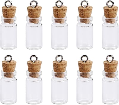 10 stuks mini glazen flessen met kurkdeksel - ideaal voor wensflessen en handwerk.