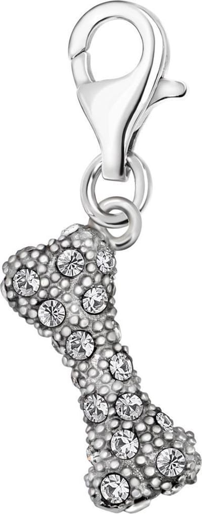 Quiges – 925 - Zilver – Charm - Bedel - Hanger - 3D Zirkonia Bot Hond - met – sterling - zilver - karabijnslot - geschikt - voor - Bedelarmband HC295