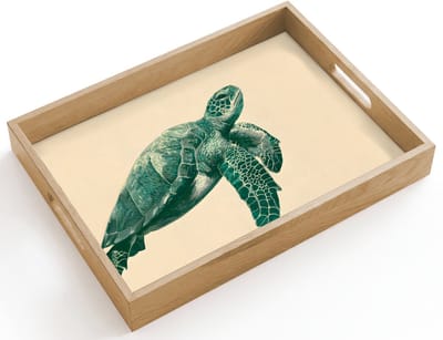 Dienblad hout 40x30 cm - Schootdienblad - Schildpad - Sierlijk - Groen - Schild - Borrelplank rechthoek - Plateau dienbladen