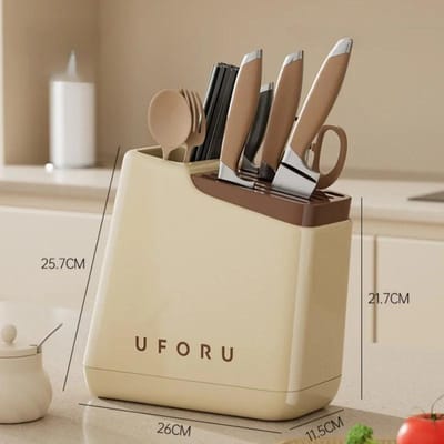 Porte-couteaux Égouttoir de cuisine multifonctionnel Support à ustensiles Bloc à couteaux Égouttoir à couverts Organisateur de cuillères et fourchettes brown