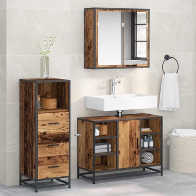 vidaXL - Badkamermeubel - Set - 3 - st - Oud - Hout - 80 - x - 33 - x - 60 - cm - Bewerkt - hout