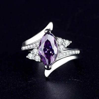 Bagues Huitan Charmantes Marquise Zircon Violet pour Femmes Bague de Mariage de Luxe Accessoires Personnalité Fête de Cocktail Bijoux Féminins 10