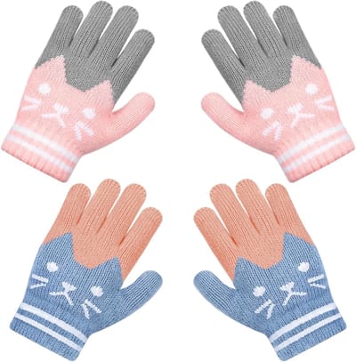 Winterhandschoenen voor Meisjes - 2 Paar Schattige Thermische Vingers Handschoenen voor Kinderen, Ideaal voor Dagelijks Gebruik