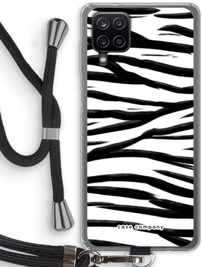 Case Company® - Hoesje met koord geschikt voor Samsung Galaxy A12 hoesje met Koord - Zebra pattern - Telefoonhoesje met Zwart Koord - Bescherming aan alle Kanten en Over de Schermrand