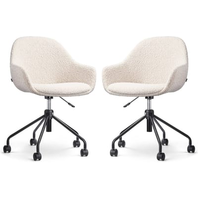 Nolon Nout-Mae Bureaustoelen Set van 2 Bouclé Beige - Stof - Verstelbaar - Wieltjes - Zwart Onderstel - Design - Comfortabel