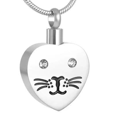 Aramat Jewels | Gedenkhangers | Stalen Ashanger Poes – 8 Modellen Kat Gedenksieraad Zilver Goud Zwart | Poes-gezicht-3x2cm | |15mm | Staal | Volwassenen | Verkleurd niet