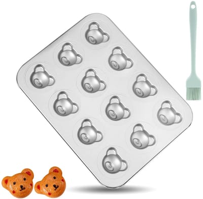 Dailygoods- Bakvorm Beren-Design - Madeleine Bakvorm - Bakplaat - Anti-aanbaklaag - Koolstofstaal - 12 Putten - 26x35 cm - Madeleinevorm
