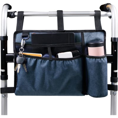 Sac de marcheur, pochette de rangement, sacs de fixation avec porte-gobelet, panier d'accessoires de grande capacité bleu
