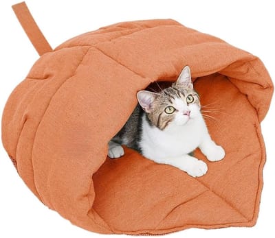 Daity Kattenslaapzak in bladvorm - warm kattenbed - grot-stijl huisdierbed - omwikkelbaar comfortabel zacht wasbaar cartoon kattenbed - accessoires voor binnenbedden (bruin)