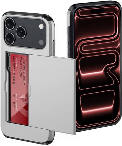 Hoes Geschikt voor iPhone 17 Pro Hoesje Pasjeshouder Hard Cover Shock Proof Hard Case Hoes Met Kaarthouder - Grijs