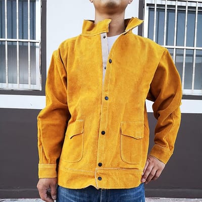Leren Lasjas - Hittebestendige Kleding - Bescherming Lassen - Koeienhuid Materiaal - Maat XXL - Geel