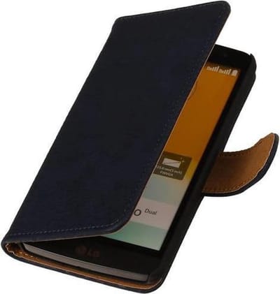 Hout Donker Blauw LG L Bello Book Wallet Case Hoesje