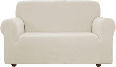 Stretch Sofa Hoes - Jacquard Sofa Covers voor 3-zits Bank en Fauteuil - Bescherming en Stijl (Ivory White, 185-235cm)