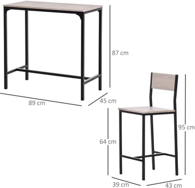 FloraGrace Bartafelset met 2 Stoelen - 3 Delig - Compact Voor Keuken En Eetruimte - MDF En Metaal - Natuurlijk
